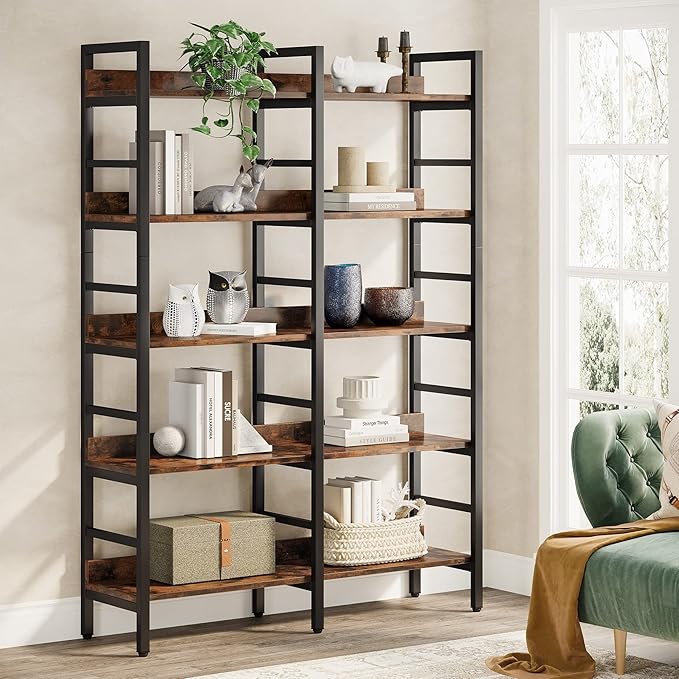 Tribesigns 5-Tier Industrial Bookshelf, 71”H x 47”W Etagere Bookcase, - Image 3