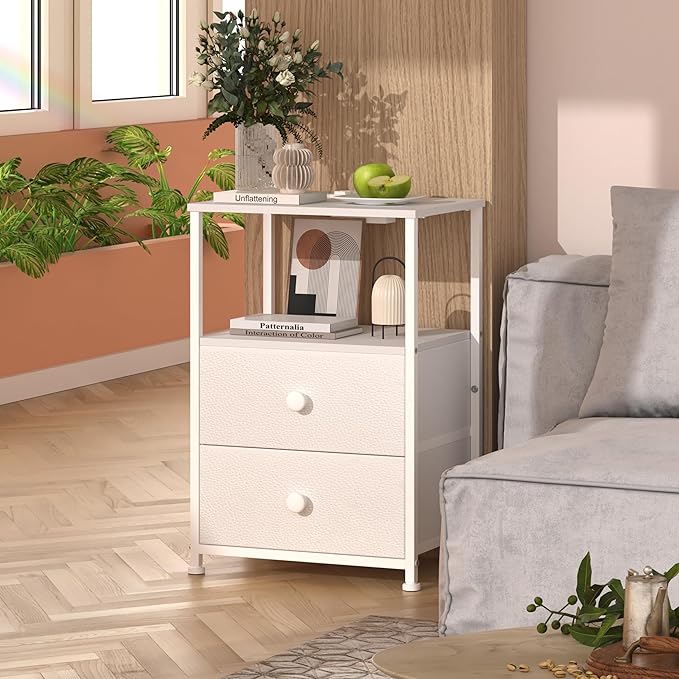 Tohomeor Nightstand with Charging Station LED Light End Table Bedroom Bed Side - Image 8