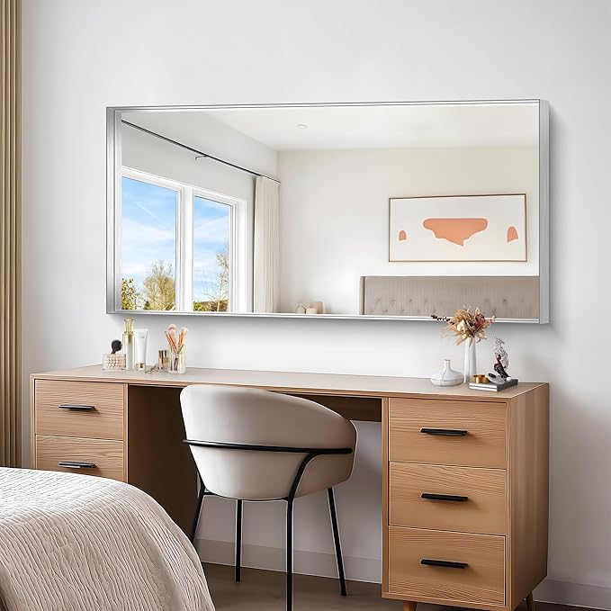 Silver Bathroom Mirror, 30x60 Inch Rectangular Deep Frame Mirror, Large Wall - Image 7