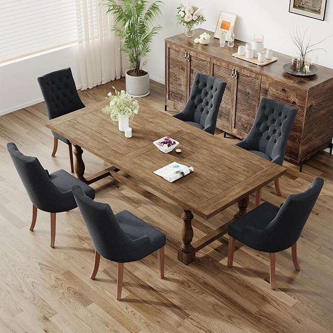 COLAMY Wingback Upholstered Side Dining Room Chairs Set of 6, Fabric Dining - Image 3