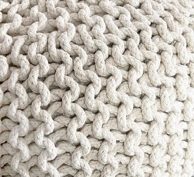 FRELISH DECOR Round Pouf Ottoman Hand Knitted 100% Cotton Pouf Foot Stool - Image 10