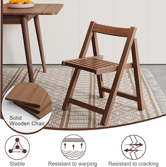 Wood Folding Chairs Set of 4, Indoor Outdoor Wooden Foldable Dining Chairs - Image 5