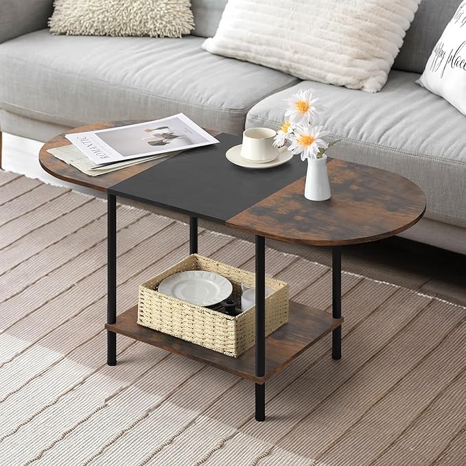 Coffee Tables for Living Room, 2-Tier Small Coffee Table Farmhouse Oval Center by Shinoske