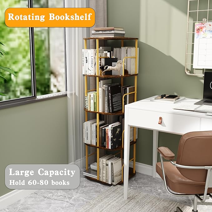 4-Tier Rotating Bookshelf, 360 ° Display Stackable Spinning Bookshelf Tower - Image 3
