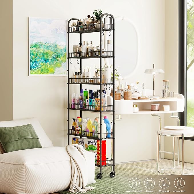 6-Tier Slim Storage Cart, Rolling Kitchen Cart - Image 8