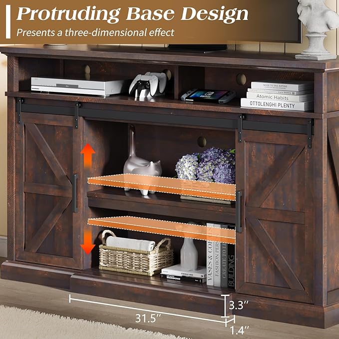 66" Farmhouse TV Stand for 75 Inch TVs, Rustic Media Console Table Storage - Image 4