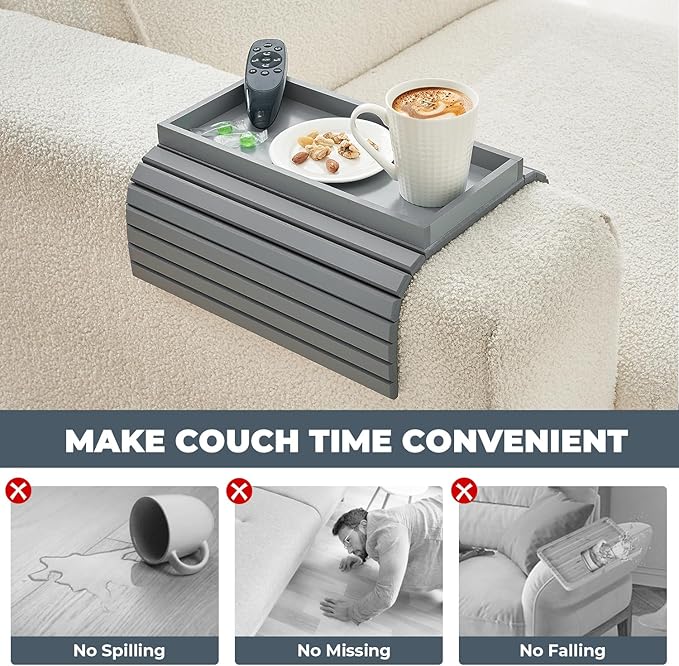 Bamboo Sofa Arm Tray, Anti Falling Couch Arm Tray Table, Foldable Couch Armrest - Image 2