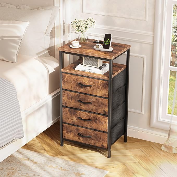 Huuger Night Stand with Charging Station, 4 Drawer Dresser - Image 7