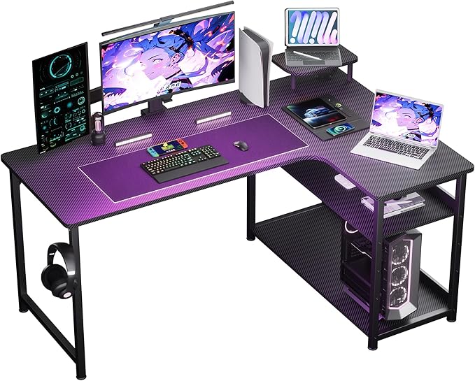 GTPLAYER L Shaped Gaming Desk, Carbon Fiber Style Computer Desk by GtracingDirect