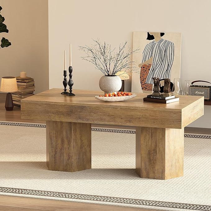 GiftGo Coffee Table Mid Century Modern Center Living Room Table Farmhouse - Image 2