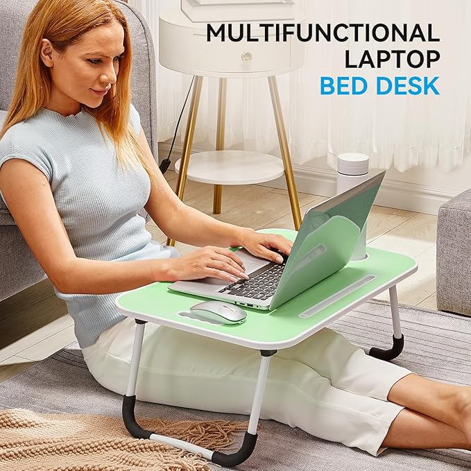 BUYIFY Folding Lap Desk, 23 Inch Portable Wood Green Laptop Bed Desk Lap Desk - Image 3