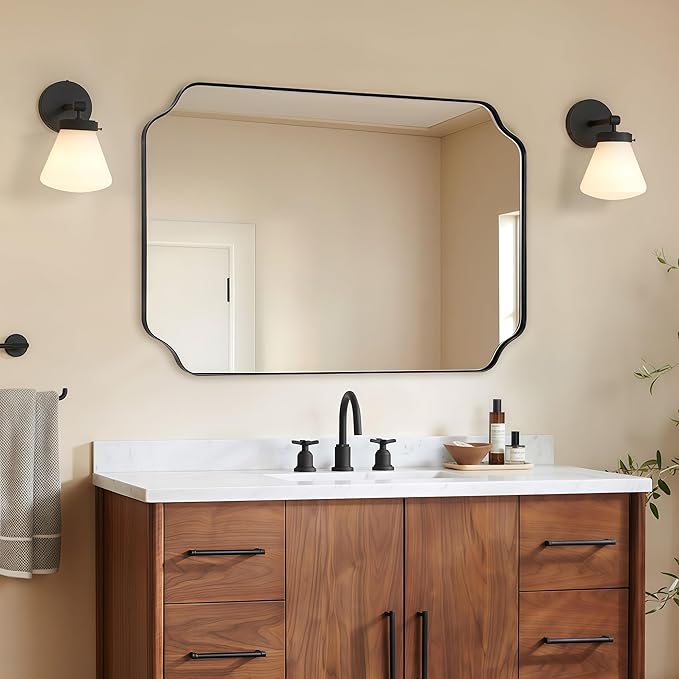30"x40" Large Bathroom Mirror, Matte Black Scalloped Mirror - Image 7