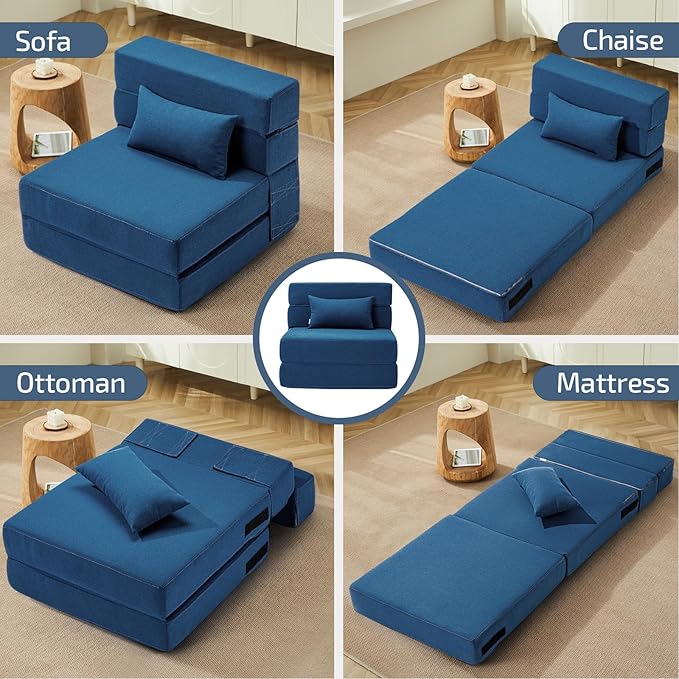 Folding Sofa Bed with Pillow- Convertible Chair Floor Couch & Sleeping Mattress - Image 5