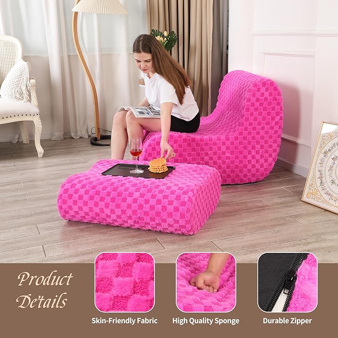 Accent Bean Bag Chair with Footstool, Modern Lazy Sofa Chair with Comfy - Image 6