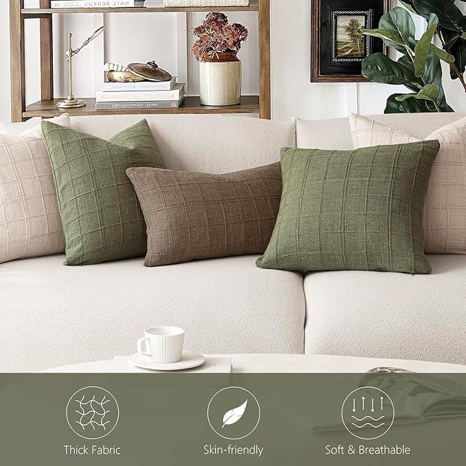 Foindtower Set of 2 Decorative Linen Check Throw Pillow Covers Neutral - Image 7