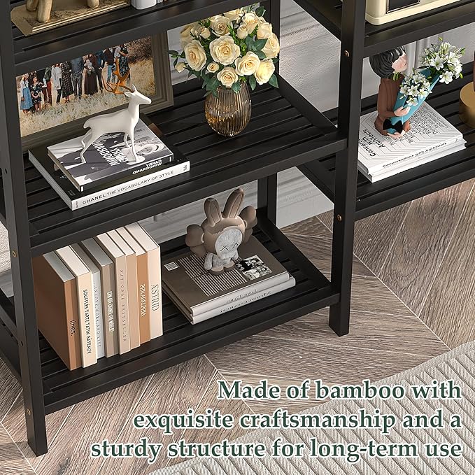 Homykic Double Wide Bamboo Bookshelf Black, 6-Tier Large Open Bookcase - Image 8