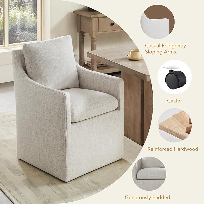 Upholstered Dining Chairs with Casters Modern Accent Armchair with Rollers - Image 4