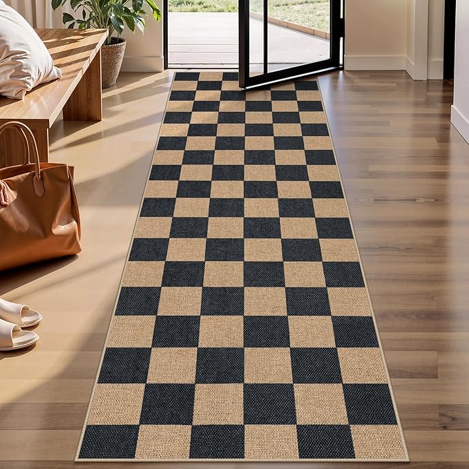 Lahome Checkered Easy Jute Runner Rug, 2x8 Kitchen Rug Non Slip Washable by Lahome
