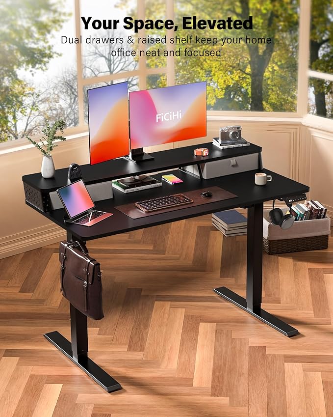 55x24 Inch Standing Desk with Double Drawers, C-Clamp Mount Compatible - Image 2