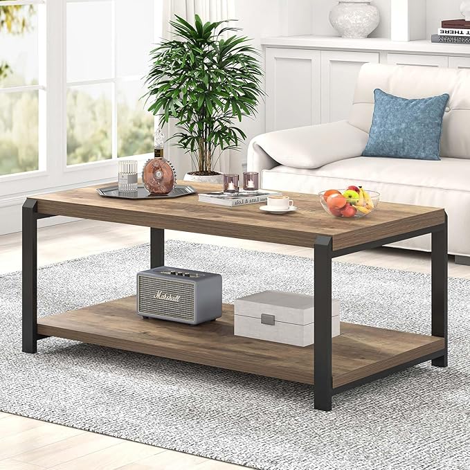EXCEFUR Modern Coffee Table, Rustic Wood and Metal Center Table - Image 3