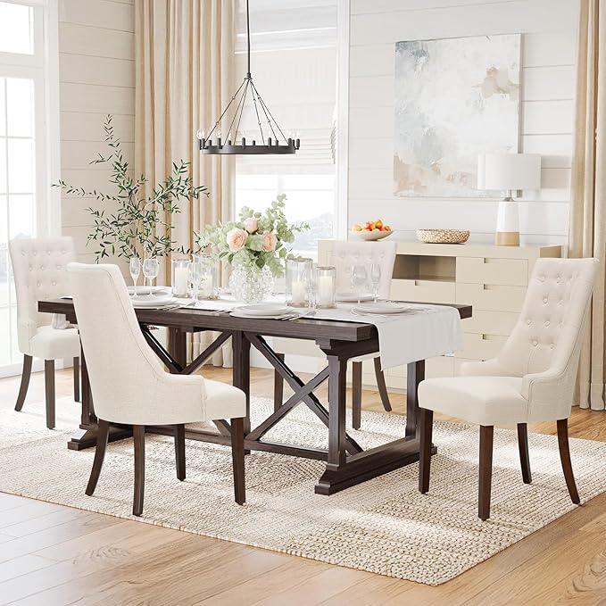COLAMY Fabric Side Dining Chairs Set of 4, Wingback Upholstered Dining Room by COLAMYINC
