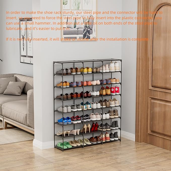 Large Shoe Rack 3 Row 8 Tier 40-60 Pairs Shoes Boots - Image 6