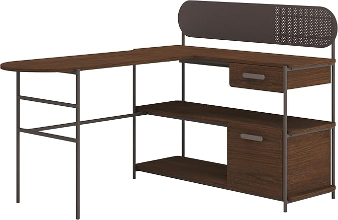 Sauder Radial Modern Metal and Wood L-Shaped Desk, Umber Wood Finish by SAUDER%C2%AE
