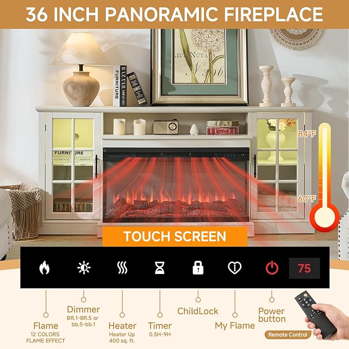 ROCKPOINT 3 Sided Glass 70" Fireplace TV Stand - Image 3