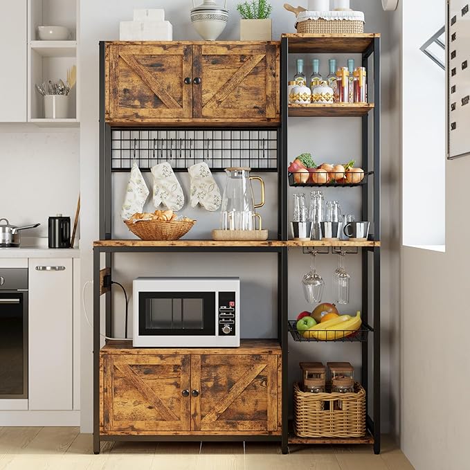 IRONCK Bakers Rack with 2 Storage Cabinets and Power Outlet, 45.3 Inch - Image 3