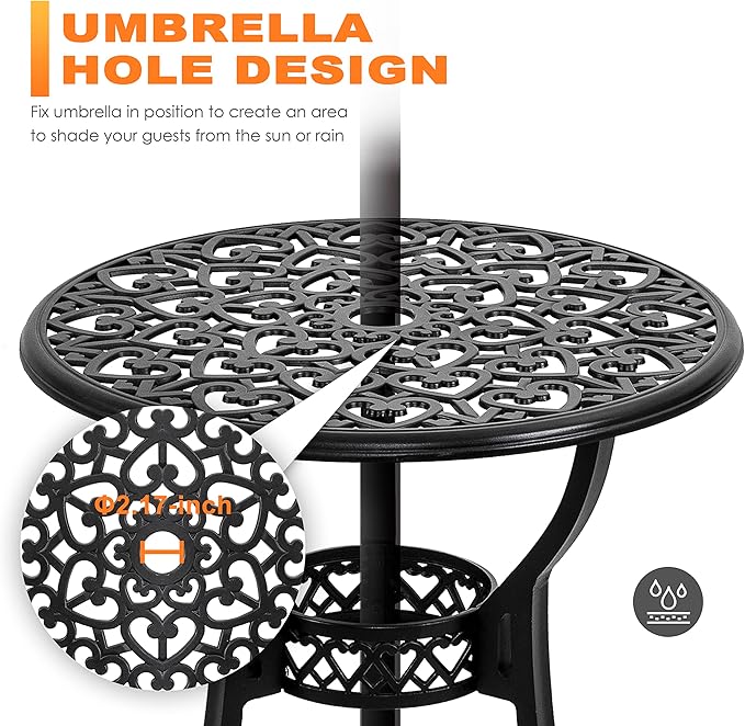 NUU GARDEN 3 Piece Outdoor Bistro Set All Weather Cast Aluminum Patio Set - Image 5