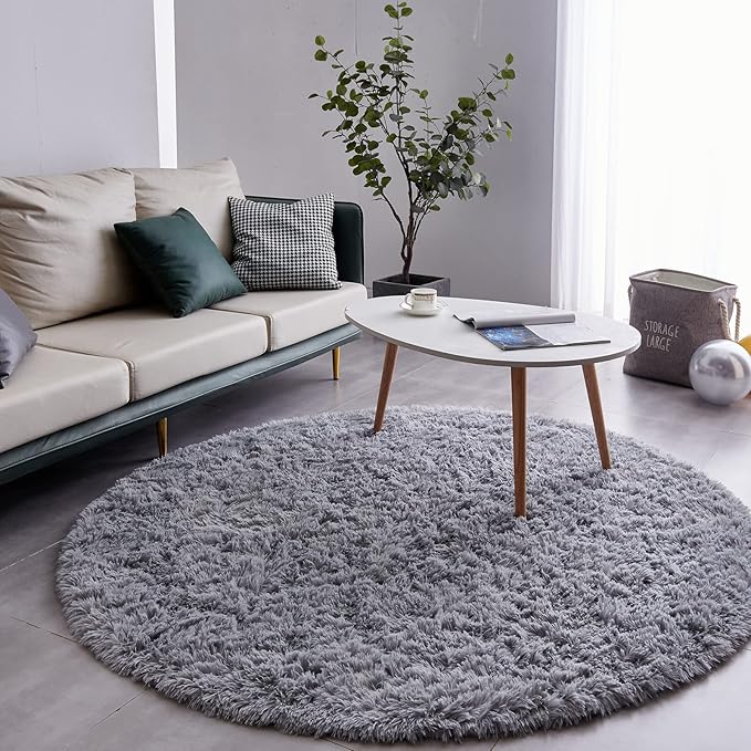 FJZFING Grey Round Rug Ultra-Soft Plush Modern 6x6 Circle Area Rug - Image 2
