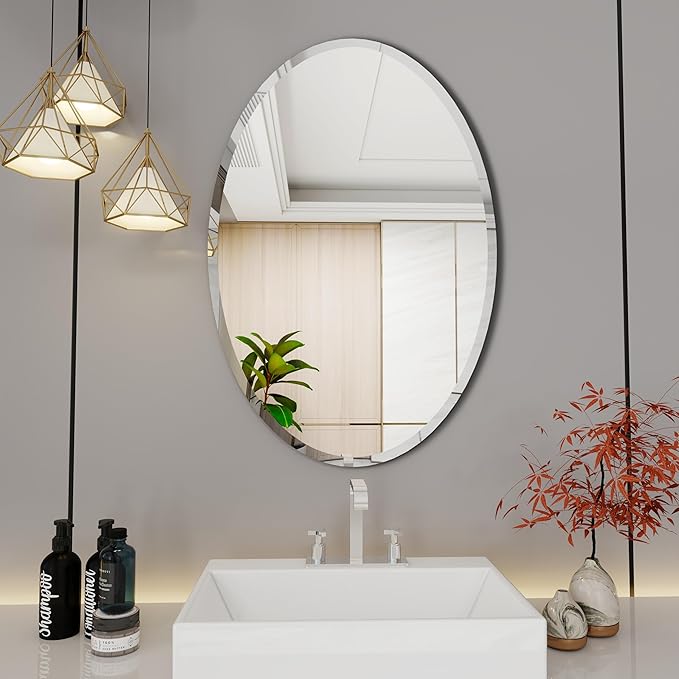 Oval Bathroom Mirror, 20X28 inch Oval Frameless Mirror, Frameless Mirrors by WALLMOUNTEDMIRRORS