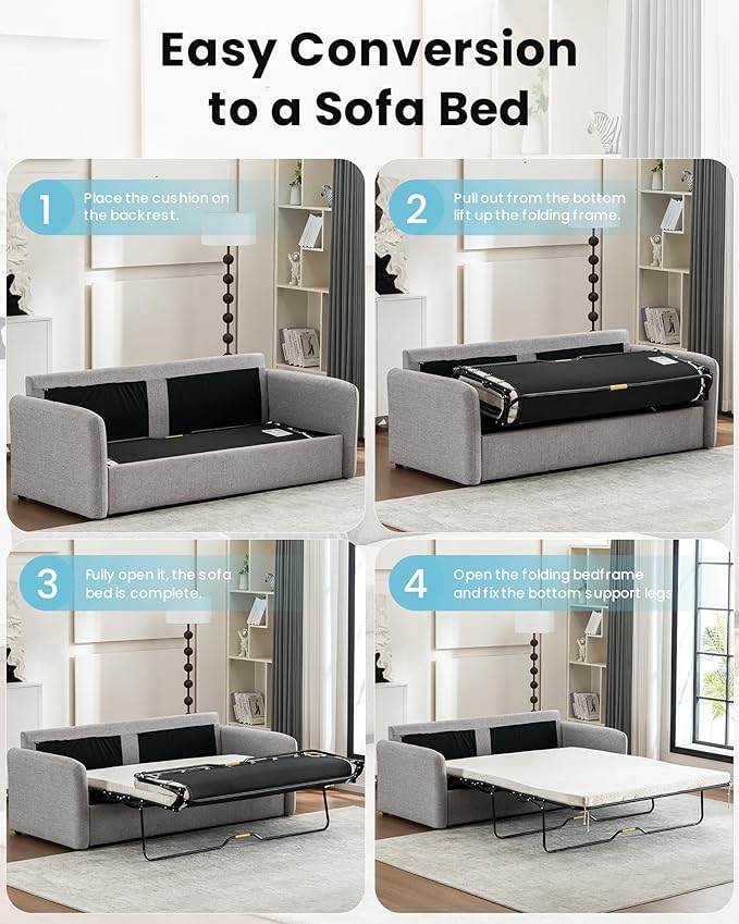 Queen Size Pull Out Sofa Bed, 2 in 1 Convertible Sleeper Sofa Couch - Image 7
