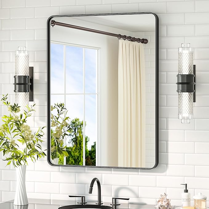 TETOTE Black Bathroom Mirror 24 x 32 Matte Black Metal Framed Vanity Mirror by TETOTE