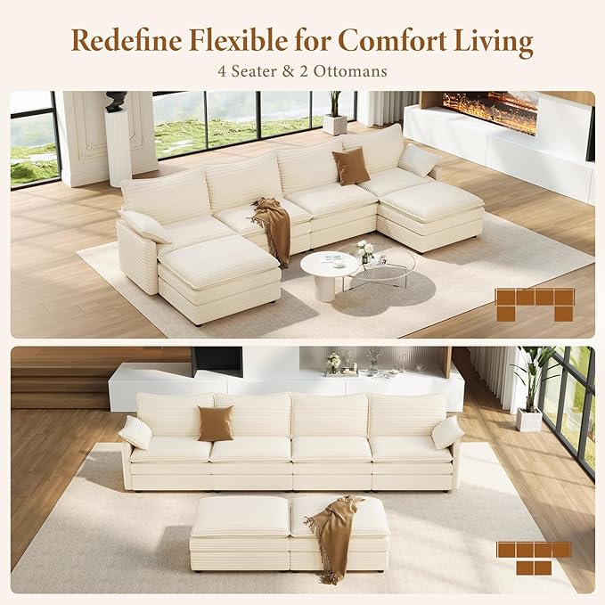 Vesgantti 142" U Shaped Sectional Couch, Comfy Cloud Modular Sectional Sofa - Image 7
