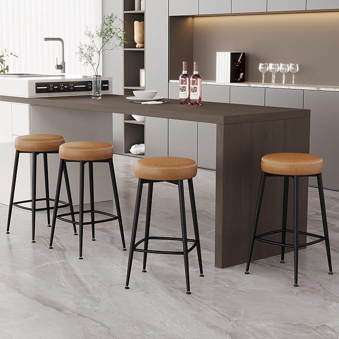 Counter Height Bar Stools, Upholstered Faux Leather Kitchen Counter Stools by ErdoruLiving