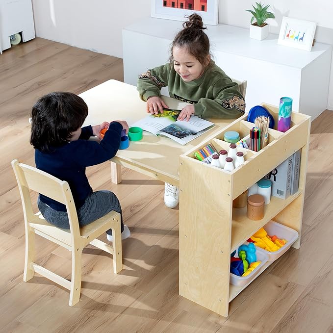 Kids Art Table and Chair Set, Birch Wooden Activity Craft Table, Kids Drawing - Image 6
