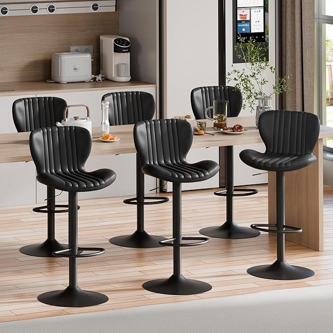 Shintenchi Bar Stools Set of 6 Modern Swivel Bar Chairs, Counter Height Faux by Shintenchi