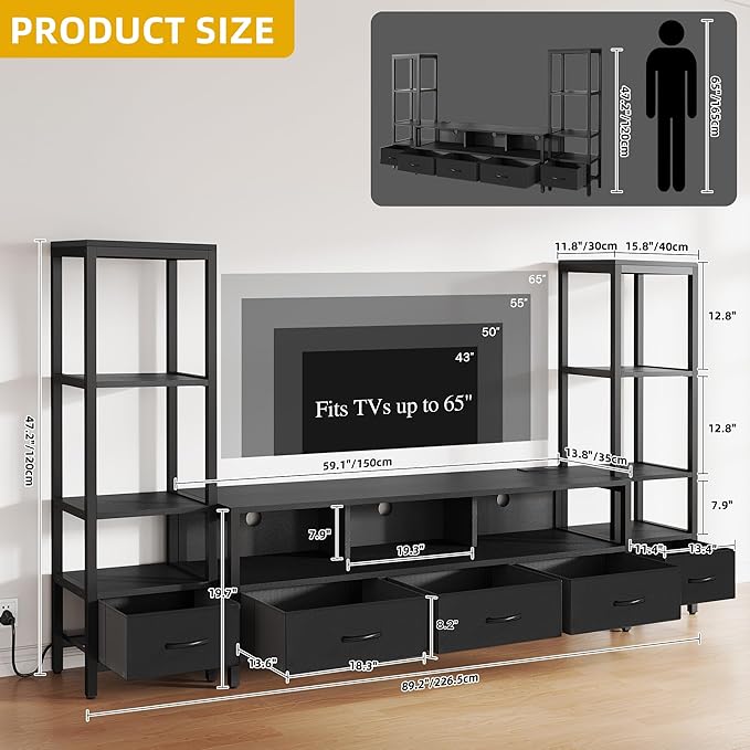 DWVO Entertainment Center with Bookshelves, LED TV Stand - Image 3