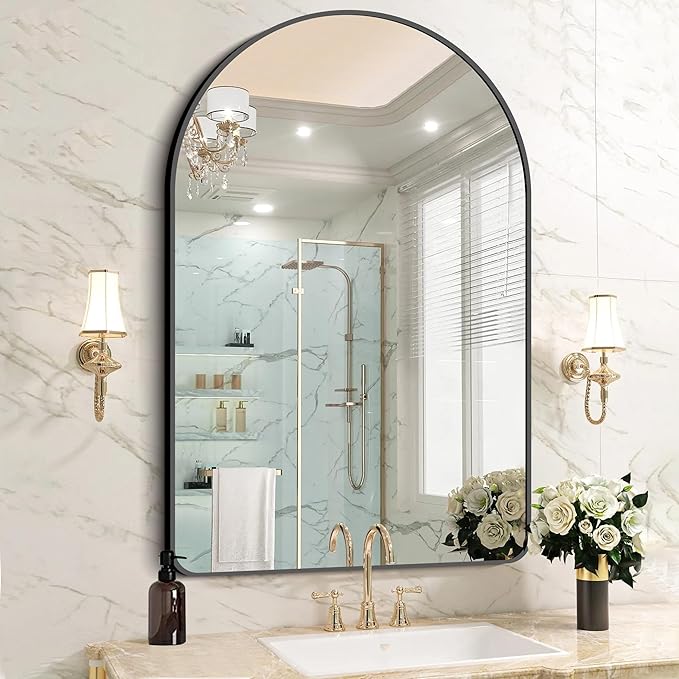 FORBATH Arched Mirror 32x48 Inch, Bathroom Mirror Wall Mounted Modern Black by FORBATH