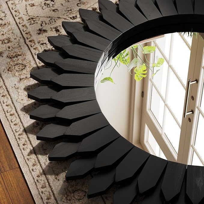 24 Inch Black Boho Wall Decor Sunburst Mirror - Image 3