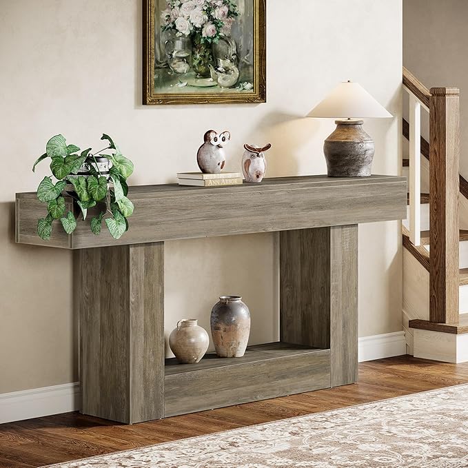 Tribesigns 63" Console Table, Farmhouse 2-Tier Entryway Table - Image 4