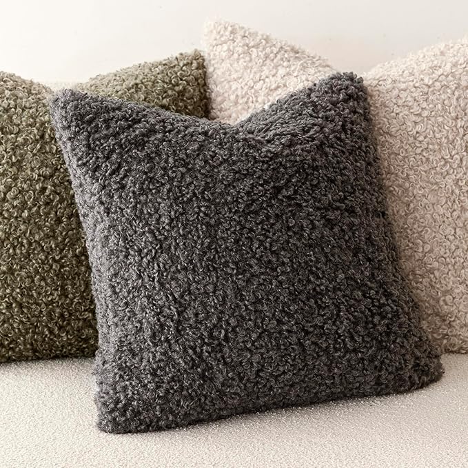 Foindtower Set of 2 Curly Teddy Wool Pillow Covers Decorative Boucle Textured - Image 4