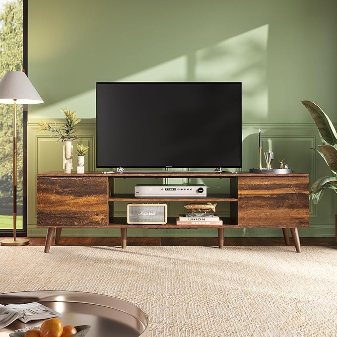 WLIVE TV Stand for 65 70 inch TV, Mid Century Modern TV Console, Entertainment - Image 4