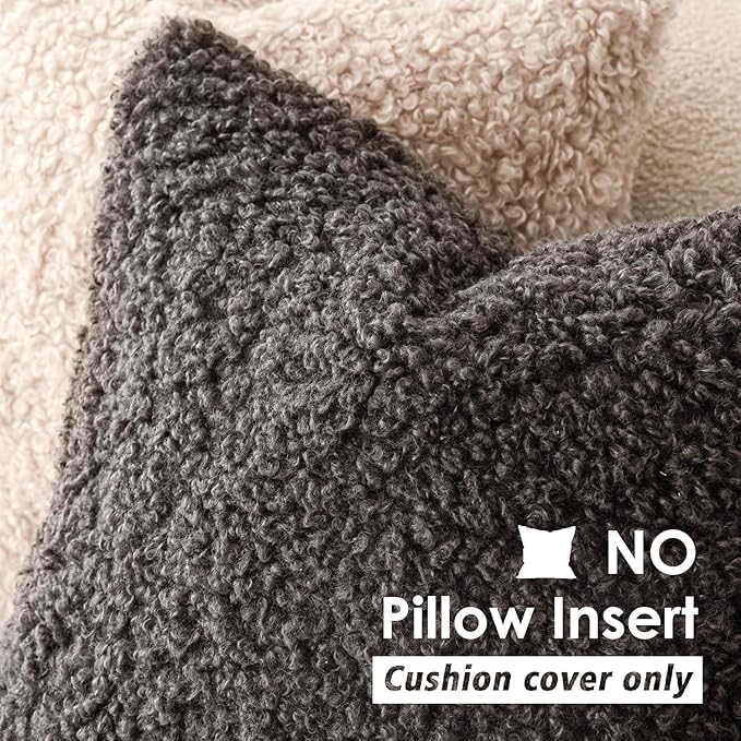 Foindtower 2 Pieces 20x20 Inch Dark Gray, Faux Fur Throw Pillow Cover Accent - Image 3