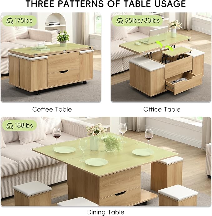 Merax Multi-Functional Lift-Top Coffee Table - Image 4