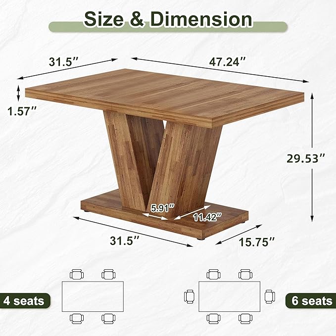 NicBex 47" Dining Table for 4 People, Farmhouse Dinner Table Small Dining Room - Image 2