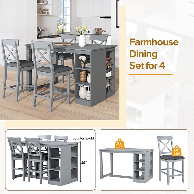 Merax 5 Piece Solid Wood Farmhouse Counter Height Dining Table Set - Image 6