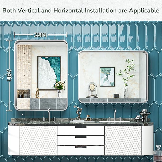 TokeShimi 28x36 Inch Brushed Silver Bathroom Vainty Mirror - Image 7