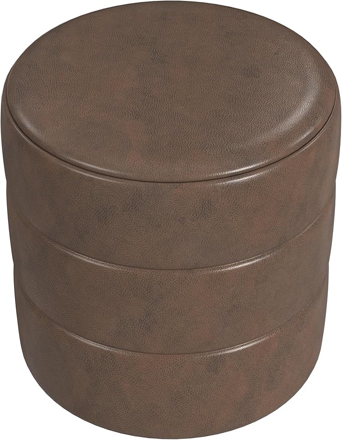 HomePop Upholstered Faux Leather Round Ottoman Home Décor | Round Pouf Foot - Image 4